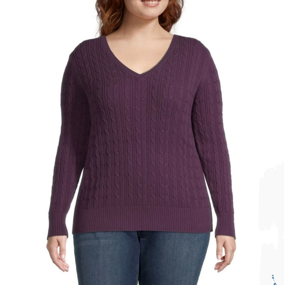 St. John's Bay Womens V Neck Long Sleeve Pullover - Picture 3 of 11